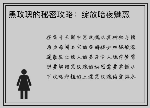 黑玫瑰的秘密攻略：绽放暗夜魅惑